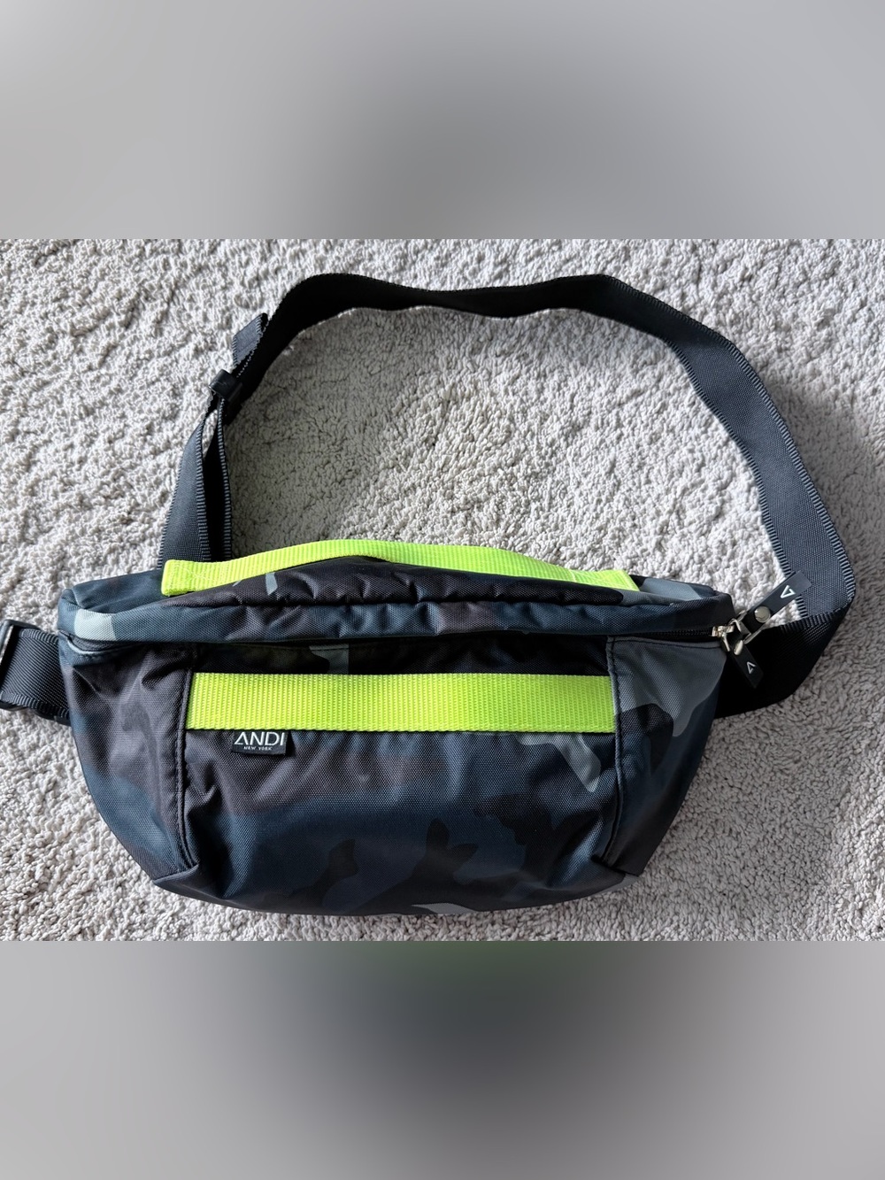 ANDI the Bum Bag - Black Camo Crossbody with Neon Yellow Accent